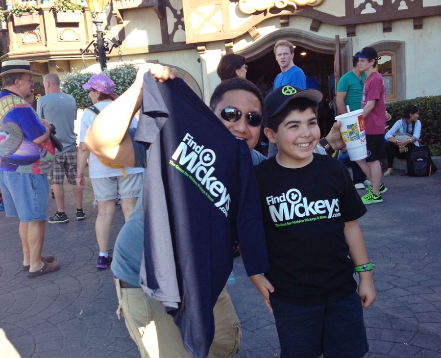About Find Mickeys and Our Quest to Find Hidden Mickeys - Fan finding us in Epcot and receiving a Find Mickeys shirt.