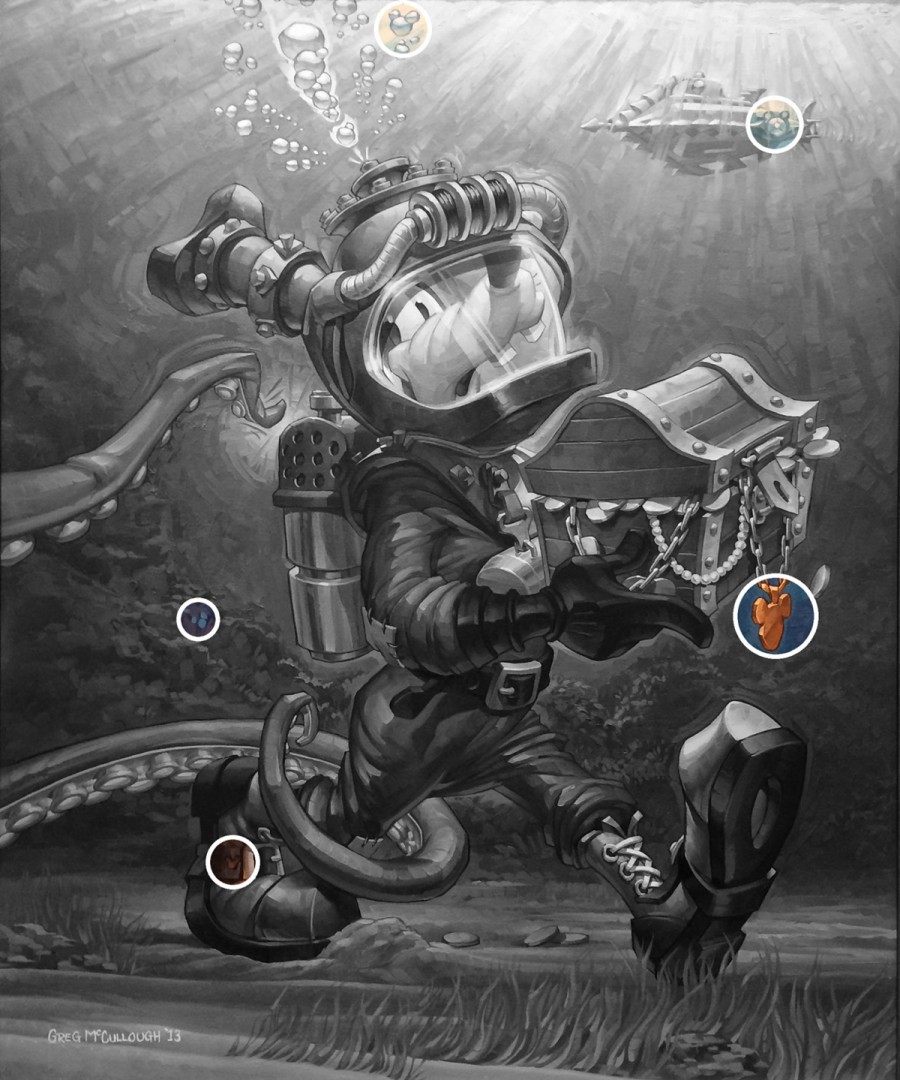 Greg McCullough Goofy Diver Painiting with Hidden Mickeys Find Mickeys
